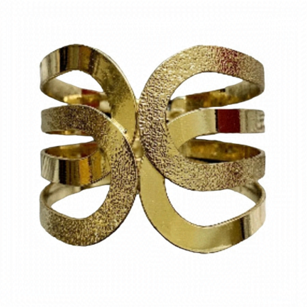 GOLD Tone Hinged Cuff Bracelet Textured Woven Mixed Metal Costume Jewelry